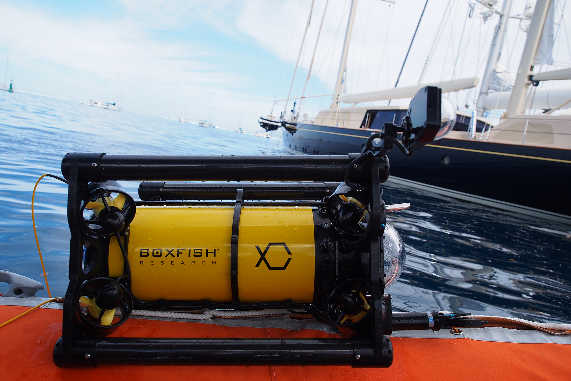 Boxfish ROV pictured with yacht