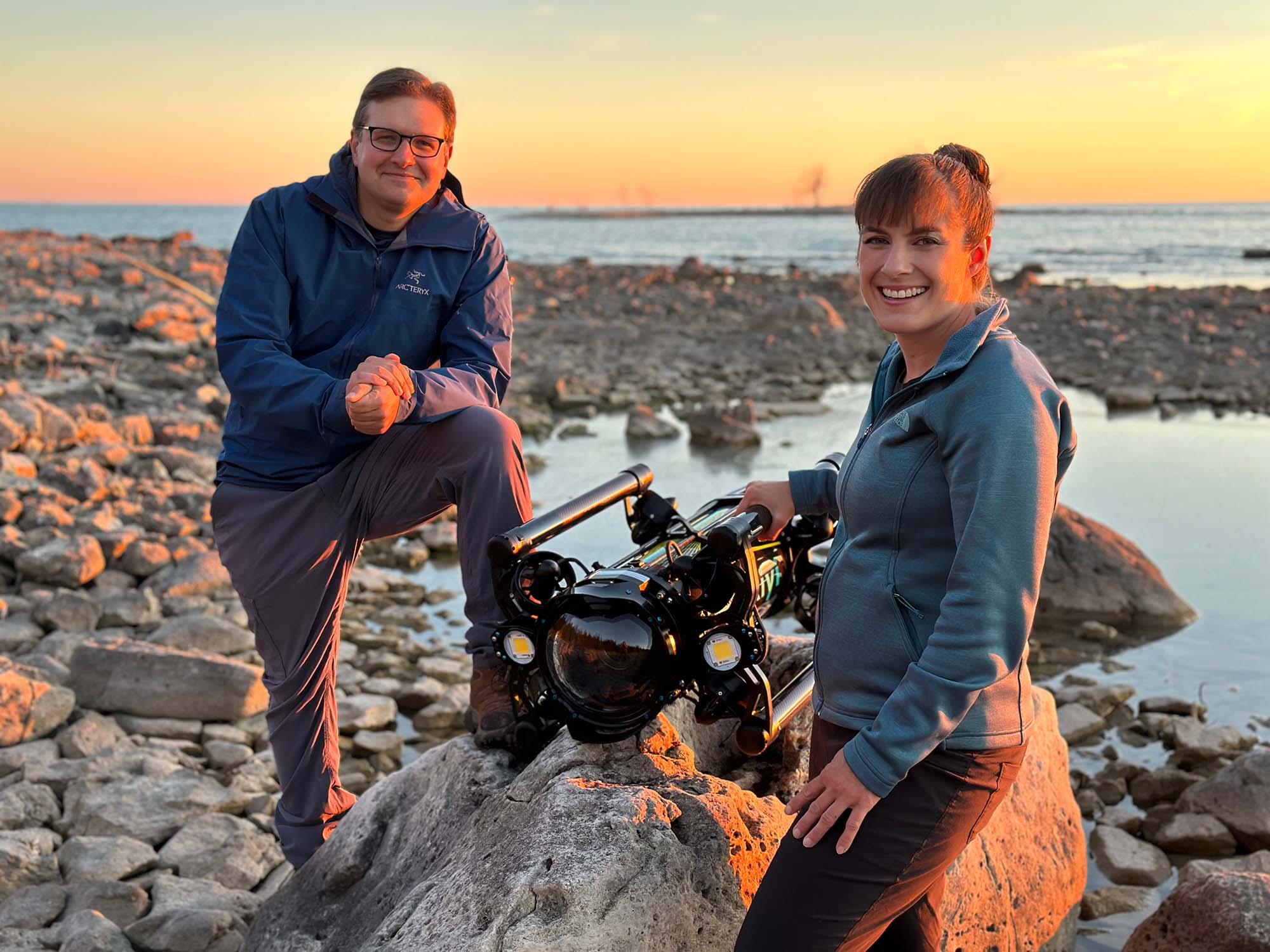 "All Too Clear" Co-directors with their ROV Boxfish Luna. Photo Credit: Inspired Planet Productions